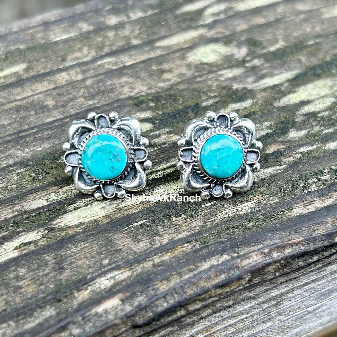 Genuine Turquoise Silver Post Earrings Southwestern Style Turquoise Earrings