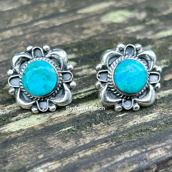 Genuine Turquoise Silver Post Earrings Southwestern Style Turquoise Earrings