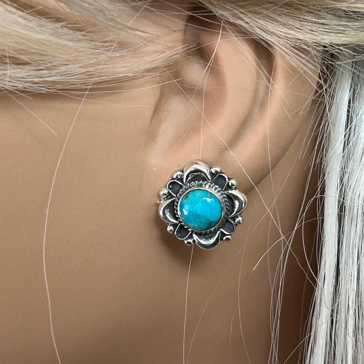 Genuine Turquoise Silver Post Earrings Southwestern Style Turquoise Earrings